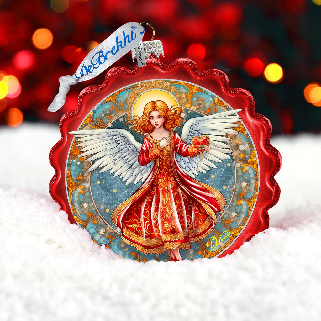 Angel with Love Wreath Glass Ornament by G. Debrekht - Nativity Holiday Decor - 759-062