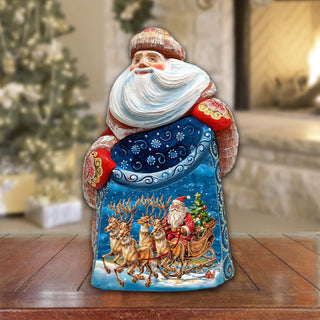 Santa's Sleigh Santa Hand-Painted WOODCARVED Masterpiece Figurine by G. DeBrekht - Christmas Decor - 8203020 *** PRE-ORDER - Handmade Just for You! ***
