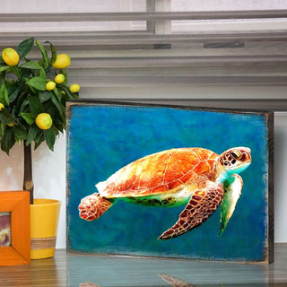 Revis Sea Turtle Wood Wooden Coastal Wall Art by Nature Wonders - Coastal Sea-Life Decor - 95266B