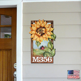 Sunflower Wooden Custom House Number Sign by Jamie Mills-Price - Thanksgiving Halloween Decor - Handcrafted Wooden Handcrafted Wooden Handcrafted Wooden Address Sign - MA8457701-MPP