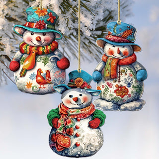 Snowman Decorative Eco Wood Ornaments Set of 3 by G. Debrekht - Christmas Decor - 8091023-S3