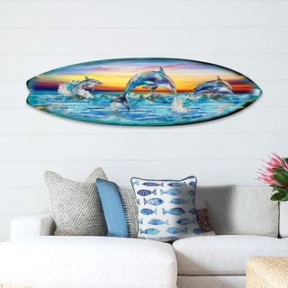 Dolphin's Dance Surfboard Coastal Wall Art by G. DeBrekht - Coastal Holiday Decor - 8490122HS