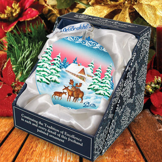 Winter Moose Family Ball Glass Ornament by G. DeBrekht - Wildlife Holiday Decor - 73115
