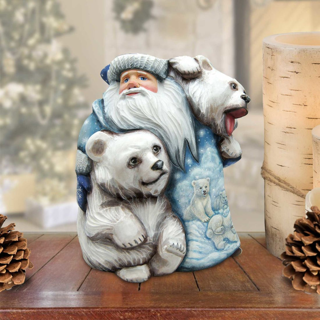 Polar Companions Santa Hand-Painted WOODCARVED Masterpiece by G. DeBrekht - Wildlife Holiday Decor - 2821476 - SPECIAL ORDER *** PRE-ORDER - Handmade Just for You! ***