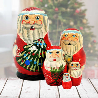 Santa Matreshka Nesting Hand-Painted Doll Set of 5 by G. DeBrekht - Christmas Santa Snowman Decor - 110150