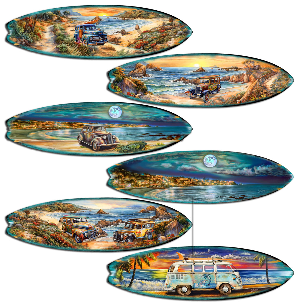 Ocean View Surfboards Decorative Eco Wood Magnets Set of 6 by G. Debrekht - Coastal Decor - 8090068G-S6