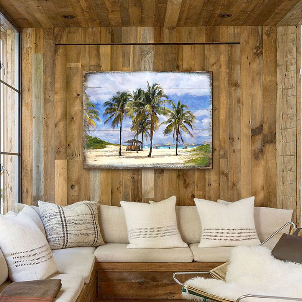 Sowder Palm Trees Beach Wood Wooden Coastal Wall Art by Nature Wonders - Coastal Sea-Life Decor - 95258B