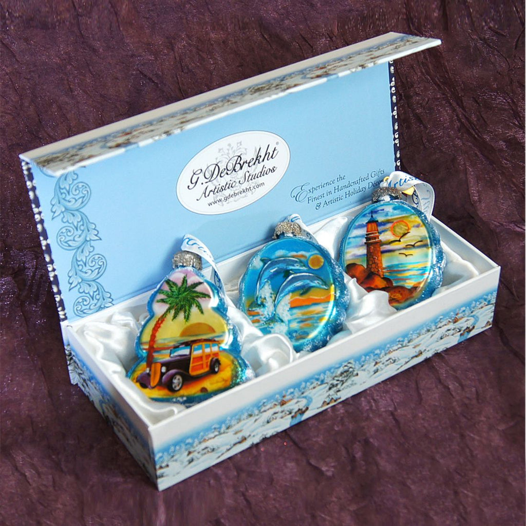 Coastal Mercury Glass Ornaments Set of 3 by G. DeBrekht - Coastal Holiday Decor - 770104S3