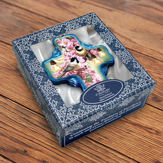 Spring Blossom Icon Cross Glass Ornament by D. Gelsinger - Nativity Holiday Decor - 758-024-DG