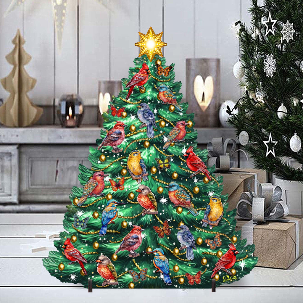 Christmas Birds-Themed Christmas Tree Outdoor Indoor Decor Wooden Christmas Decoration by G. Debrekht Christmas Decor - 8191511F