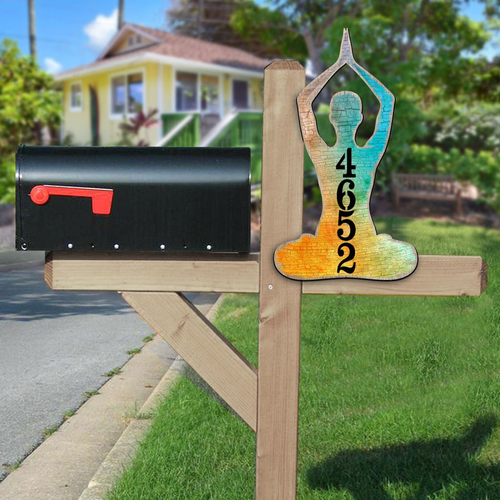 Yoga Lotus Wooden Custom House Number Sign by G. DeBrekht - Love Family Kids Decor - Handcrafted Wooden Handcrafted Wooden Handcrafted Wooden Handcrafted Wooden Address Sign - MA984352