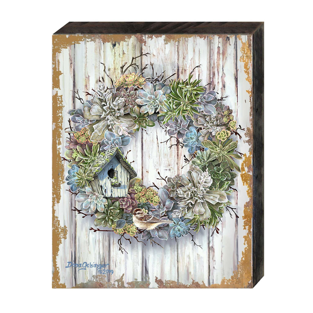 Succulent Wreath Wooden Wall Art by D. Gelsinger - Easter Spring Decor - 95610B04