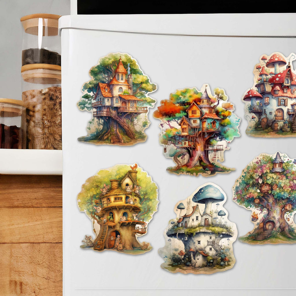 Tree House Decorative Eco Wood Magnets Set of 6 by G. Debrekht - Easter Spring Decor - 8090026G-S6