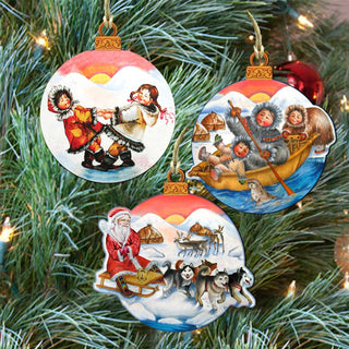 Arctic Adventure Wooden Ornaments Set of 3 by G. DeBrekht - Christmas Santa Snowman Decor - 8100012S3