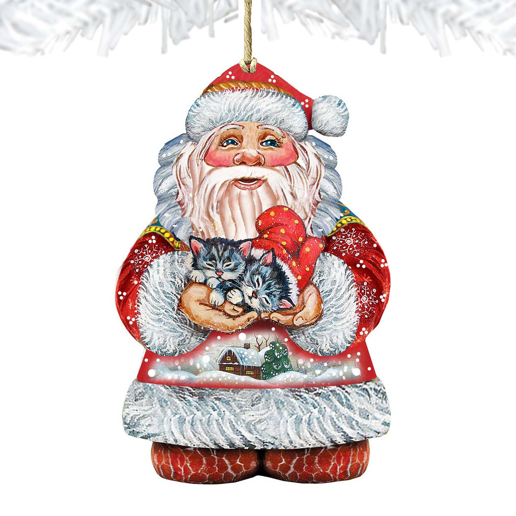 Kitten Holiday Santa Wooden Ornaments by G. DeBrekht - Christmas Santa Snowman Decor - 8117808