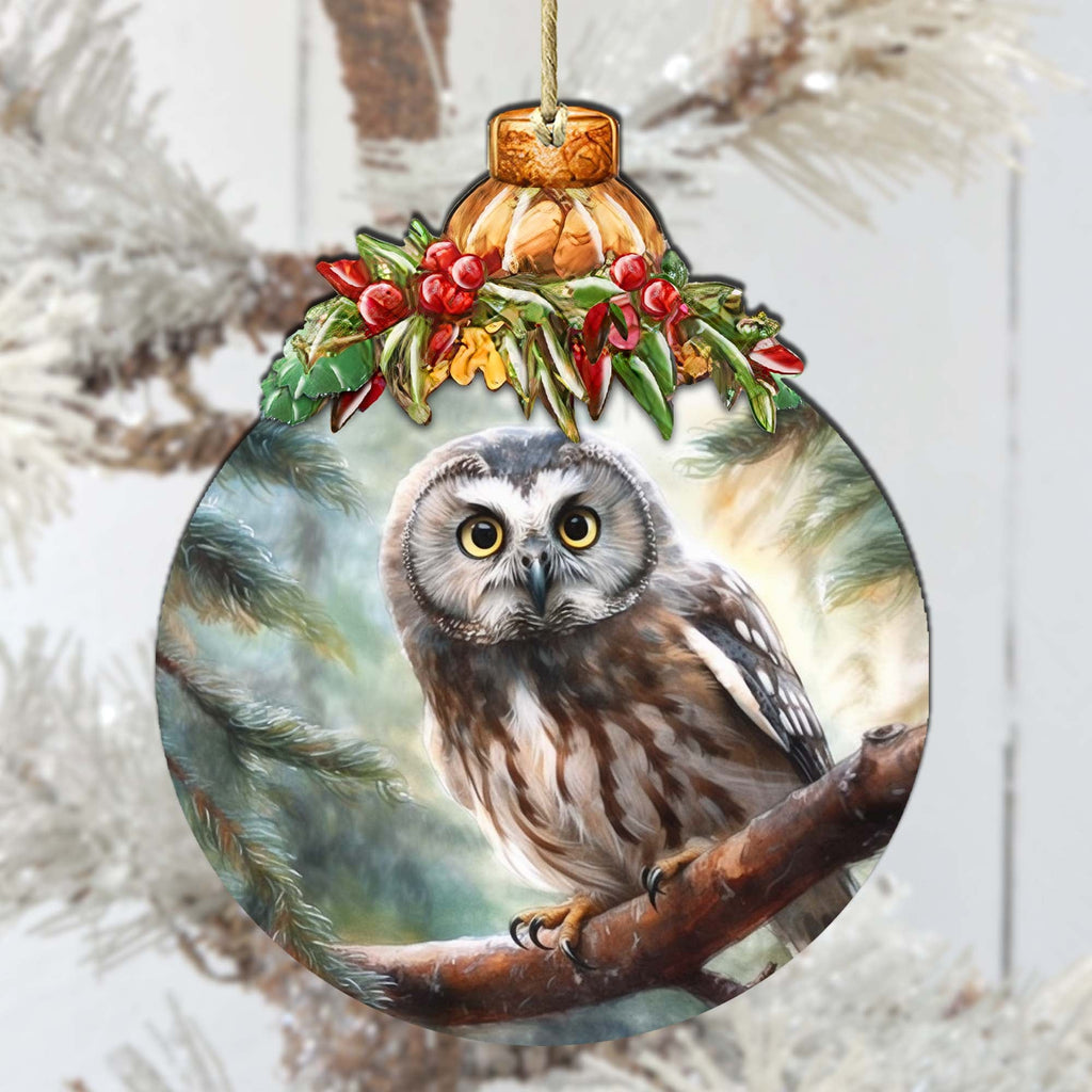 Alaskan Boreal Owl Wooden Ornaments by G.Debrekht - Wildlife Holiday Decor - 870022