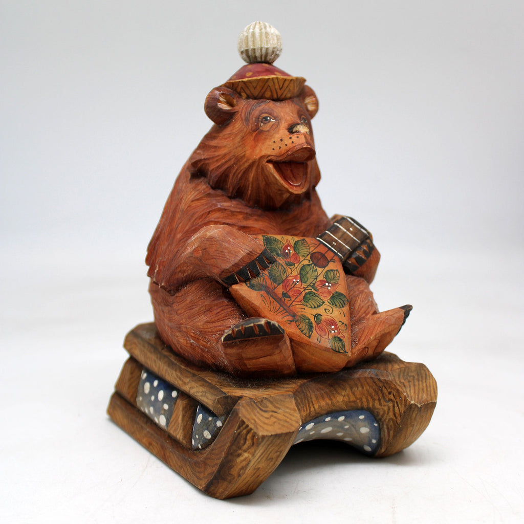 One-of-a-Kind Bear with Balalaika WOODCARVED Figurine 6x45x35 by GDeBrekht - Unique Handcrafted and Handpainted Collectible
