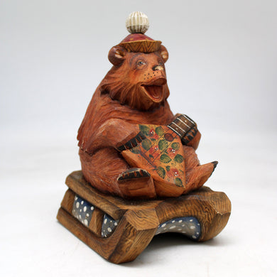 One-of-a-Kind Bear with Balalaika WOODCARVED Figurine 6x45x35 by GDeBrekht - Unique Handcrafted and Handpainted Collectible