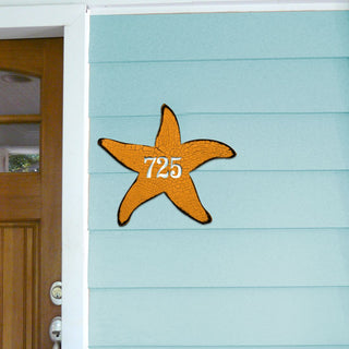 Orange Starfish Sports Car Personalized House Number Sign by G. Debrekht - Coastal Sea-Life Decor - Handcrafted Wooden Handcrafted Wooden Address Sign - MA985312