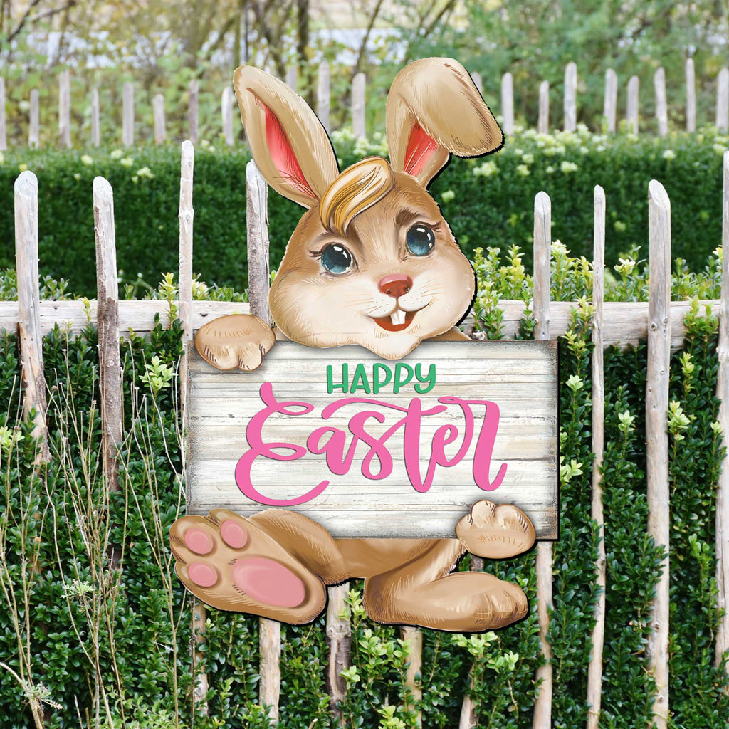 Happy Easter Bunny Wooden Door Hanger by G. DeBrekht - Easter Spring Decor - 815433-1H