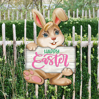 Happy Easter Bunny Wooden Door Hanger by G. DeBrekht - Easter Spring Decor - 815433-1H
