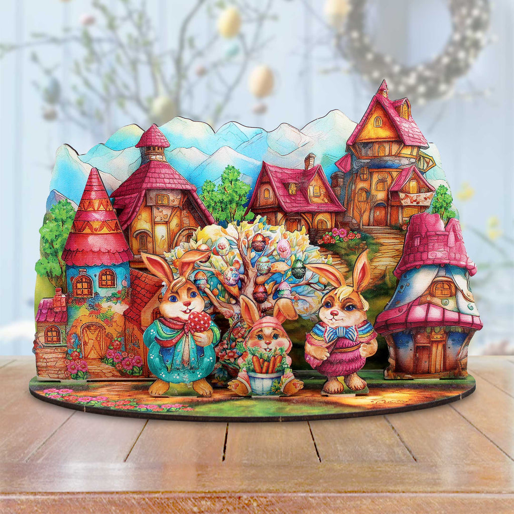 Easter Bunny Village Eco Wood Decorative Village Eco Wood Set by G. Debrekht Easter Spring Decor - 852769