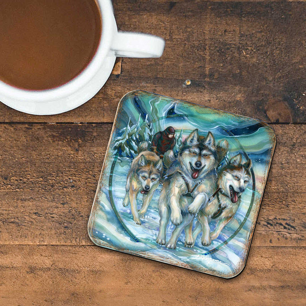 Northern Night Wooden Cork Coasters Gift Set of 4 by J. Bergsma - Wildlife Decor - 8199468C-S4
