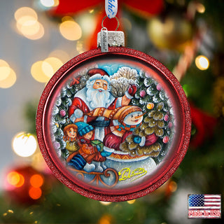 Christmas is Coming Cut Ball Glass Ornament by G. DeBrekht - Christmas Santa Snowman Decor - 764-133