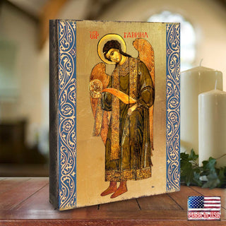 Saint Gabriel the Archangel Wooden Gold Plated Religious Christian Sacred Icon - Inspirational Icon Decor - 85041