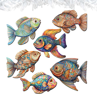Coastal Fish Clip-On Eco Wood Decorative Ornaments Set of 6 by G. Debrekht - Coastal Decor - 8090034C-S6