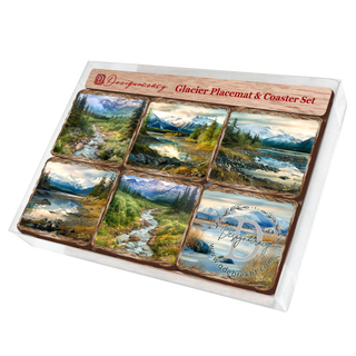 Mountain River Wooden Cork Placemat and Coasters Gift Set of 7 by Nature Wonders Nature Wildlife Decor - 85407C-S7