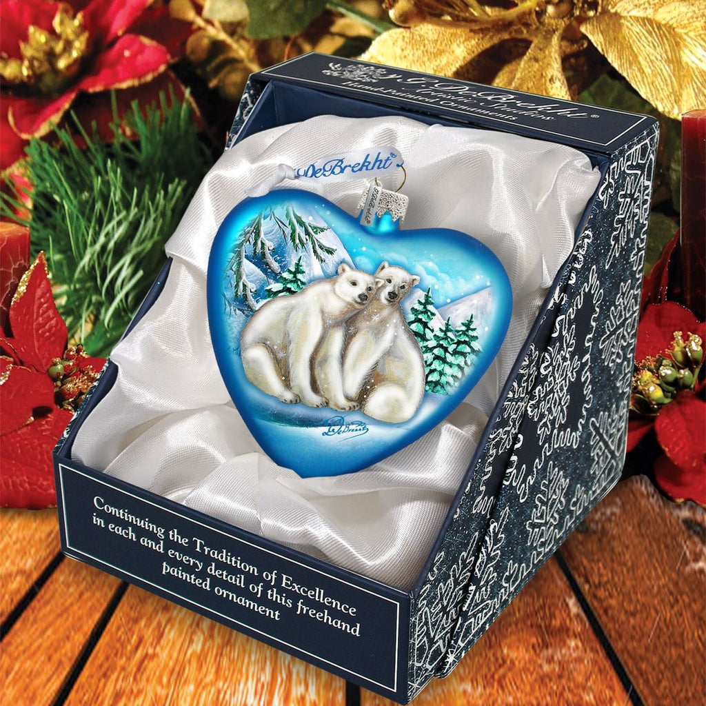 Polar Bear Love Heart Glass Ornament by G. DeBrekht - Wildlife Holiday Decor - 744-021