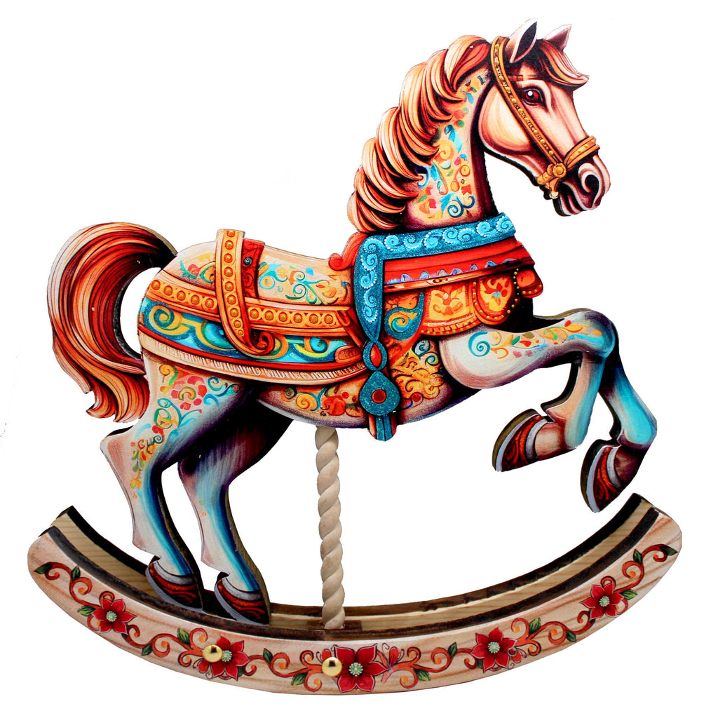 Carousel Horse Decorated Centerpiece - Limited Edition Wooden Figurine by G. Debrekht - Christmas Decor - 89319