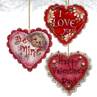Hearts of Love Eco Wood Ornaments Set of 3 by G. Debrekht - Love Family Decor - 8091054-S3