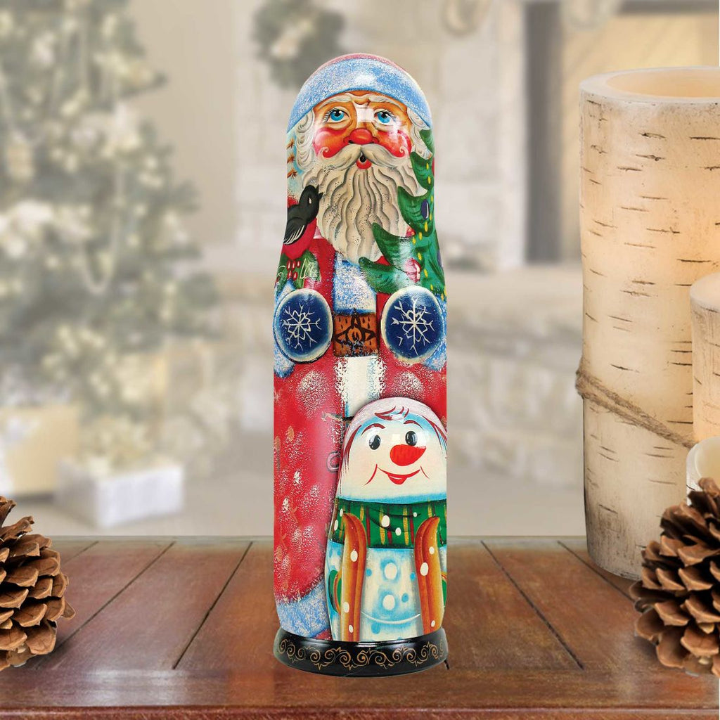 Santa with Snowman Hand-Painted Wooden Bottle Holder, Wine Box, Tall Gift Box by G. DeBrekht - Christmas: Santa Snowman Decor - 1905142