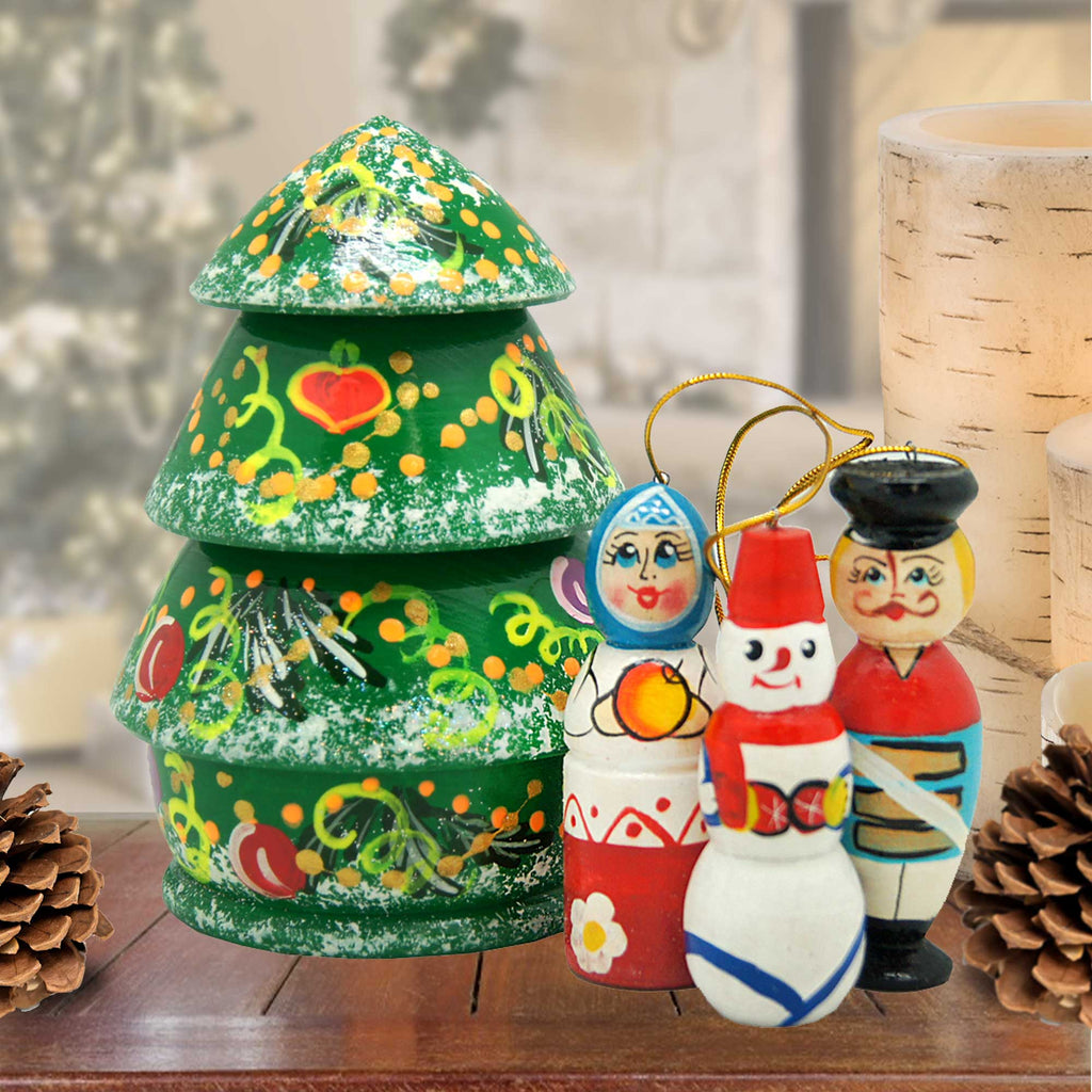 Tree Hand-Painted Doll Hand-Painted Doll with Set of Wooden Ornaments by G. DeBrekht - Christmas Decor - 110801-2