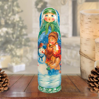 Snowman Hand-Painted Wooden Bottle Holder, Wine Box, Tall Gift Box by G. DeBrekht - Christmas: Santa Snowman Decor - 190932