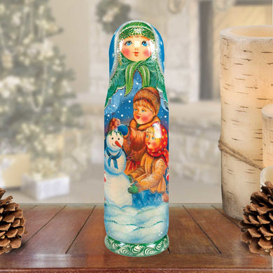 Snowman Hand-Painted Wooden Bottle Holder, Wine Box, Tall Gift Box by G. DeBrekht - Christmas: Santa Snowman Decor - 190932