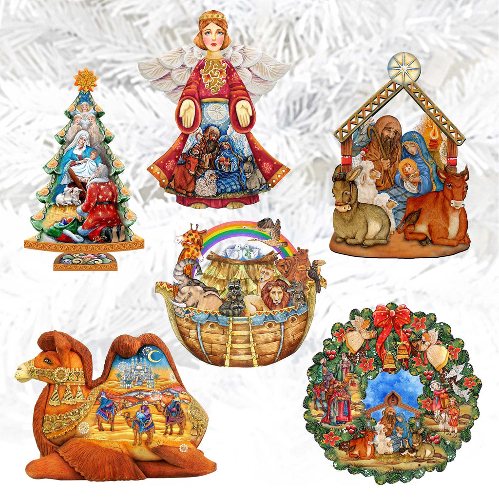 Nativity Clip-On Eco Wood Decorative Ornaments Set of 6 by G. Debrekht - Nativity Holiday Decor - 8090133C-S6