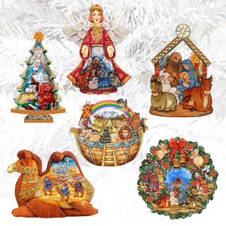 Nativity Clip-On Eco Wood Decorative Ornaments Set of 6 by G. Debrekht - Nativity Holiday Decor - 8090133C-S6