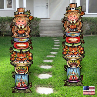 Turkey and Friends Set of 2 Walkway Greeters Outdoor by Jamie Mills-Price - Thanksgiving Halloween Decor - 8457805F-S2