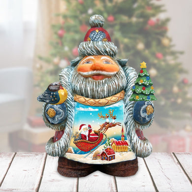 Up-Up and Away Santa Handcrafted Christmas Figurine - G. DeBrekht - Christmas Santa Snowman Decor - 533433
