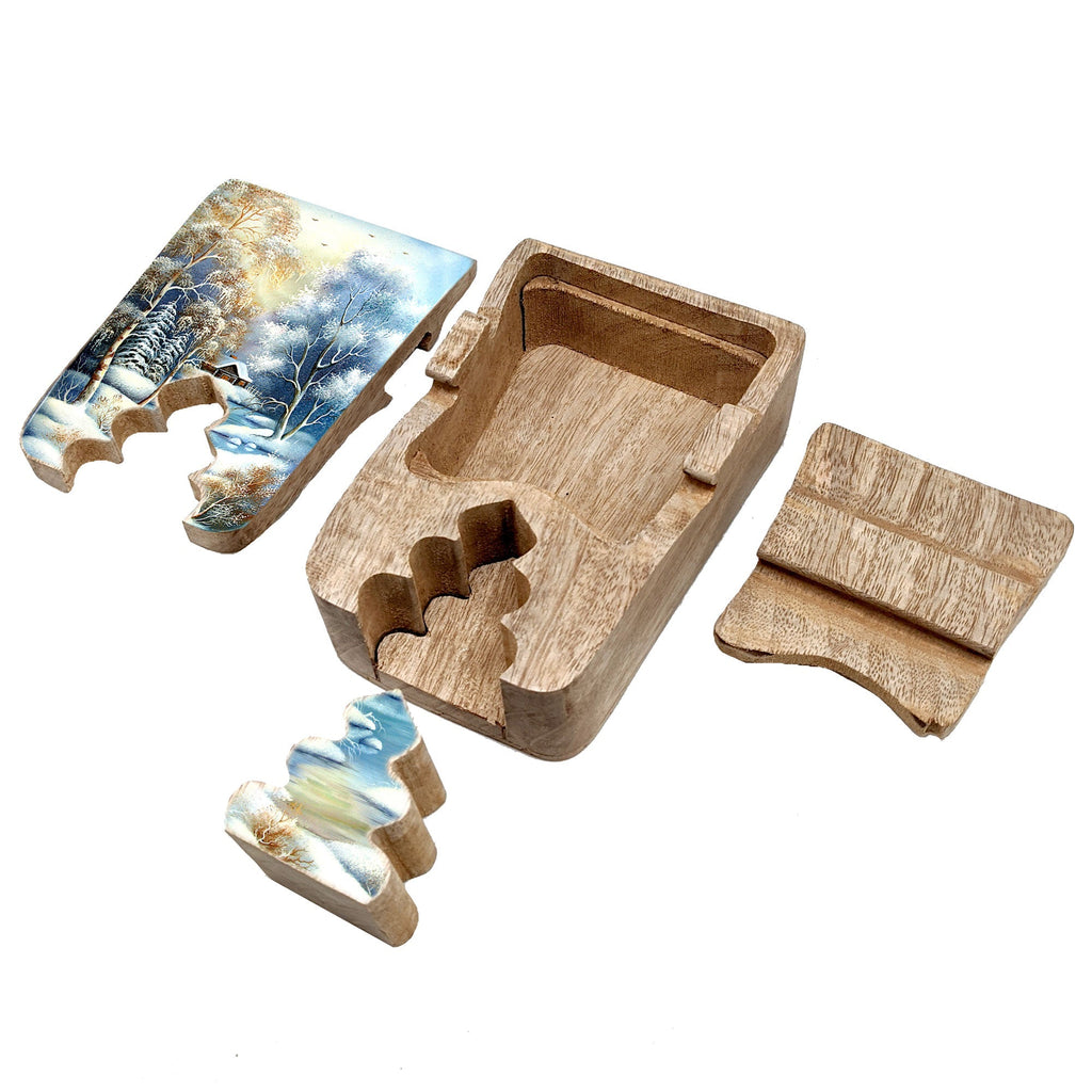 Winter Village Secret Wooden Puzzle Box 6x3.5