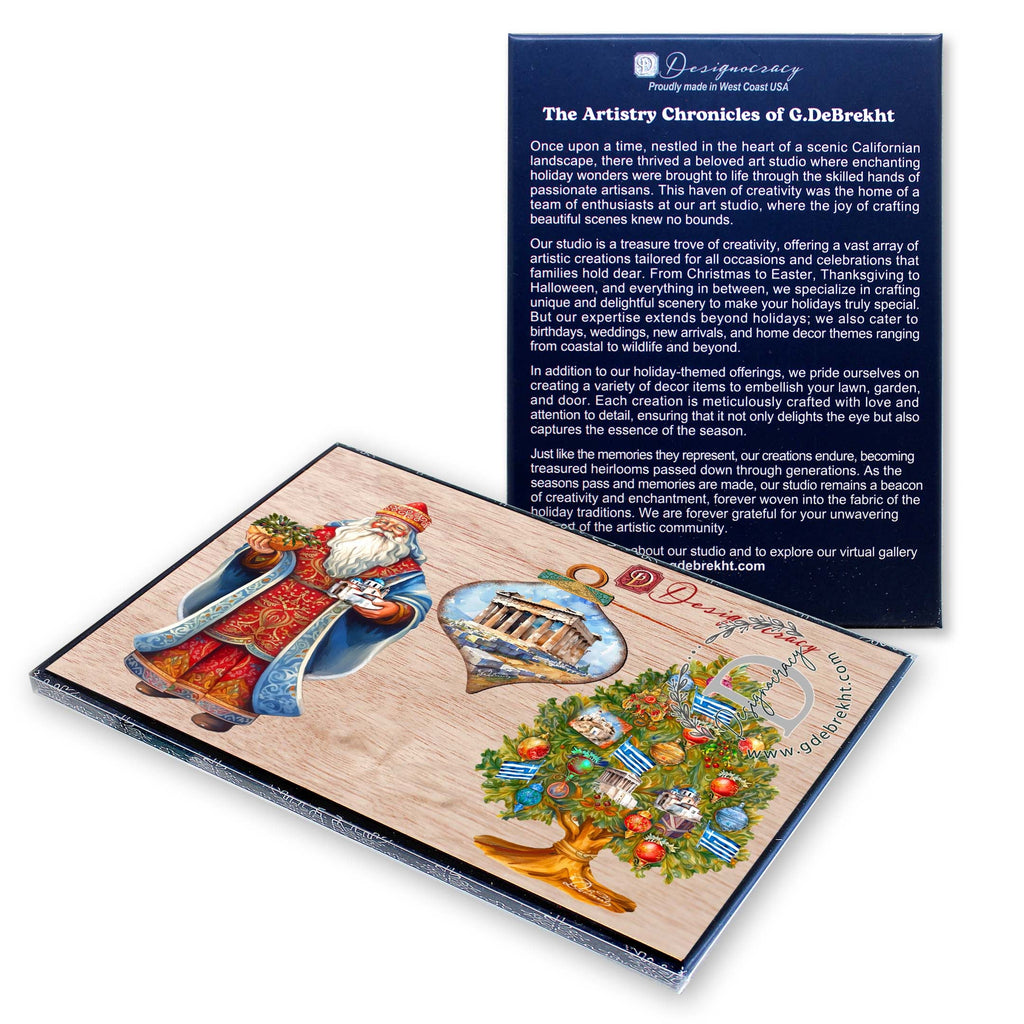 Santas Around the World - Greece Inspired Santa - Eco Wood Ornaments Set of 3 by G. DeBrekht Christmas Santa Snowman Decor - 8091316S3