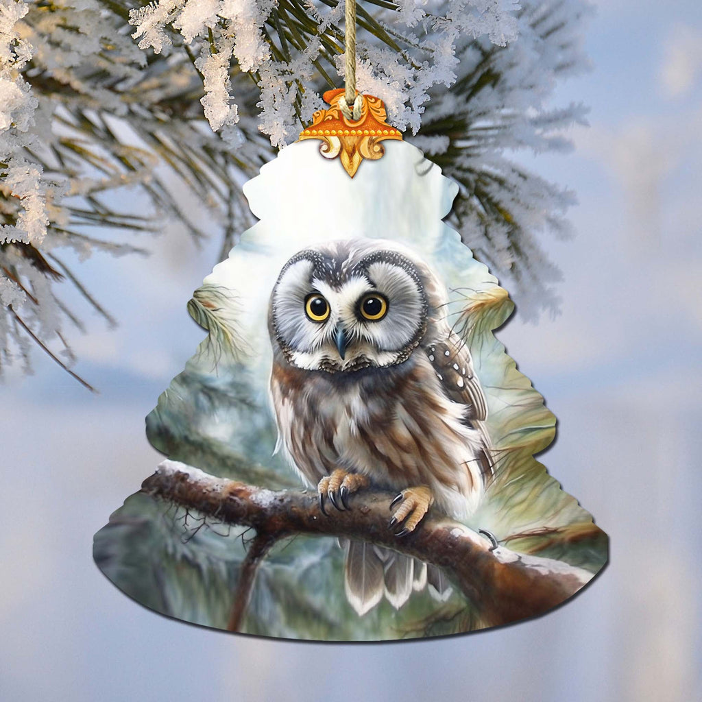 Alaskan Boreal Owl Tree Wooden Ornaments by G.Debrekht - Wildlife Holiday Decor - 870003