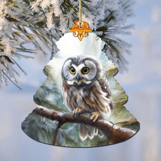 Alaskan Boreal Owl Tree Wooden Ornaments by G.Debrekht - Wildlife Holiday Decor - 870003