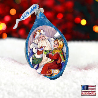 Santa Gift Giver Drop Glass Ornament by G. DeBrekht - Christmas Santa Snowman Decor - 757-003