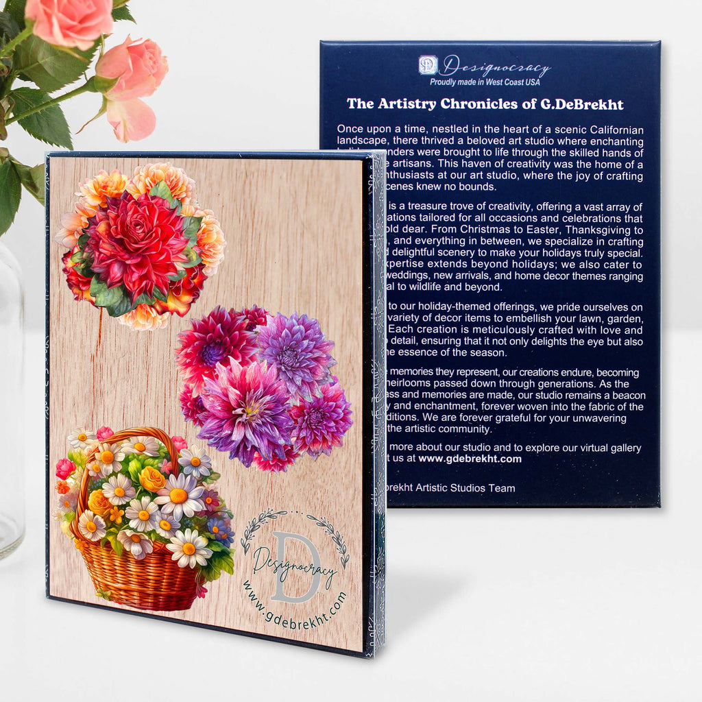 Flower Bouquets Decorative Eco Wood Ornaments Set of 3 by G. Debrekht - Love Family Decor - 8091076-2-S3