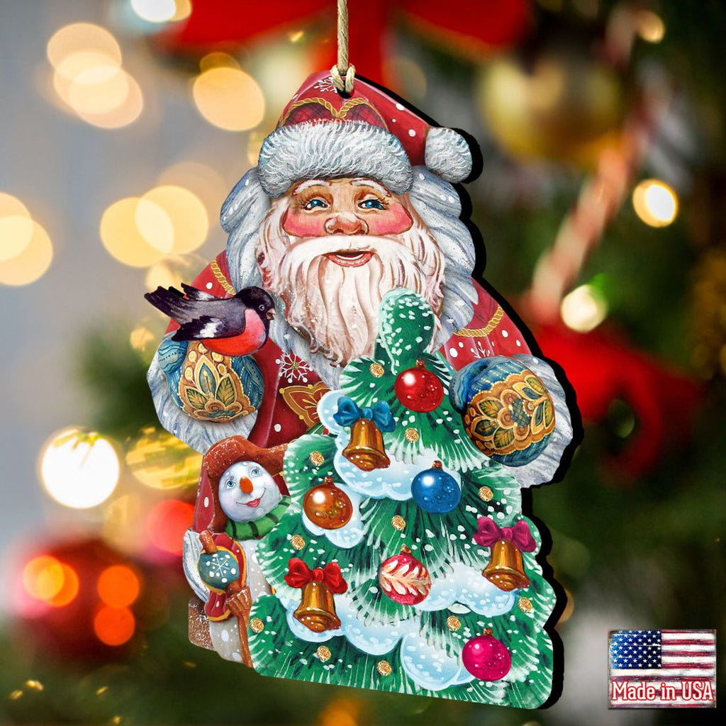 Santa Tree Decorating Wooden Ornaments by G. DeBrekht - Christmas Santa Snowman Decor - 8119181