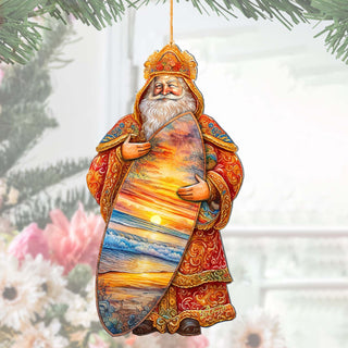 Santa's Tropical Surf Ride Wooden Ornaments by G. Debrekht - Christmas Santa Snowman Decor - 8691413